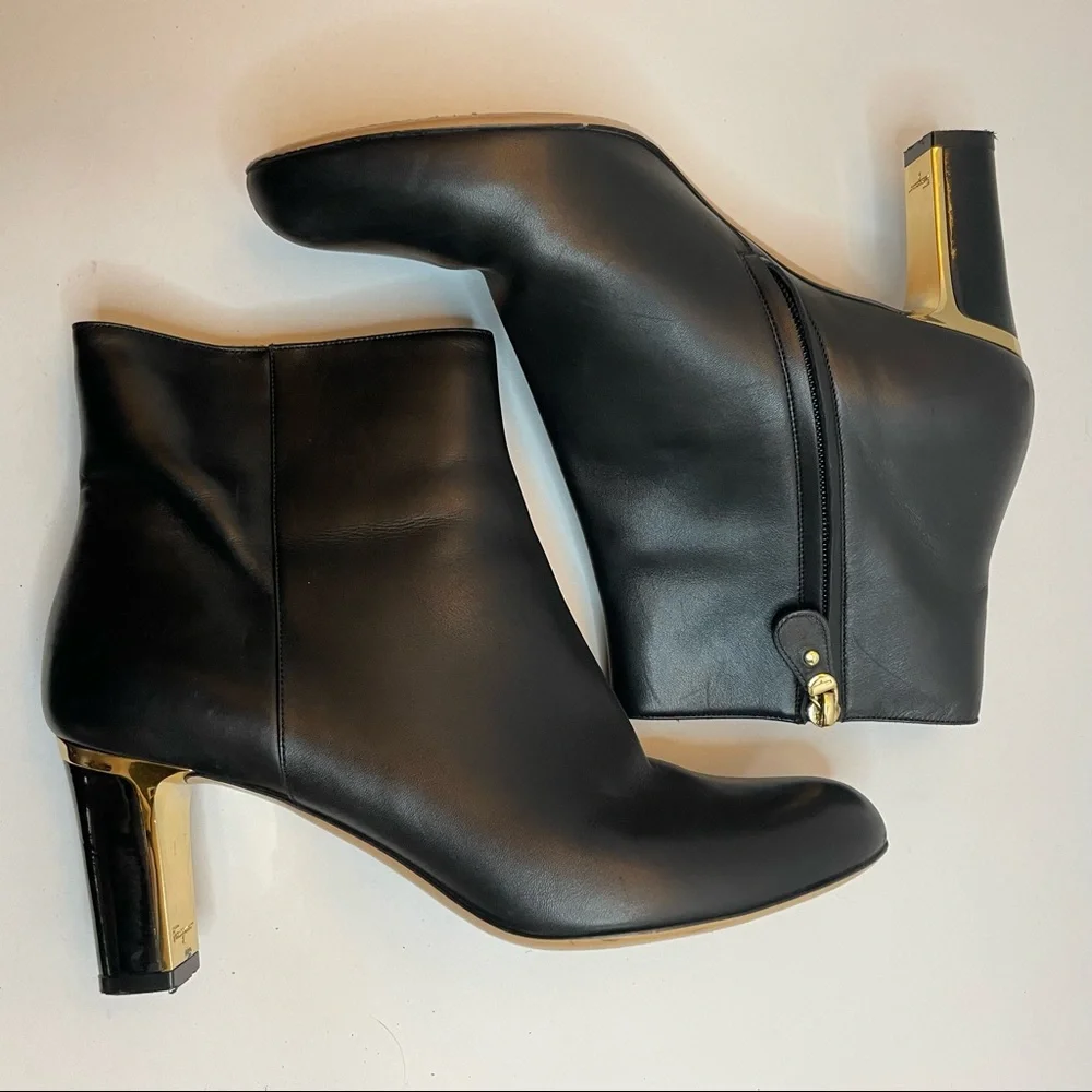 Salvatore Ferragamo Black Leather Boots with Gold Tone Detail 8.5